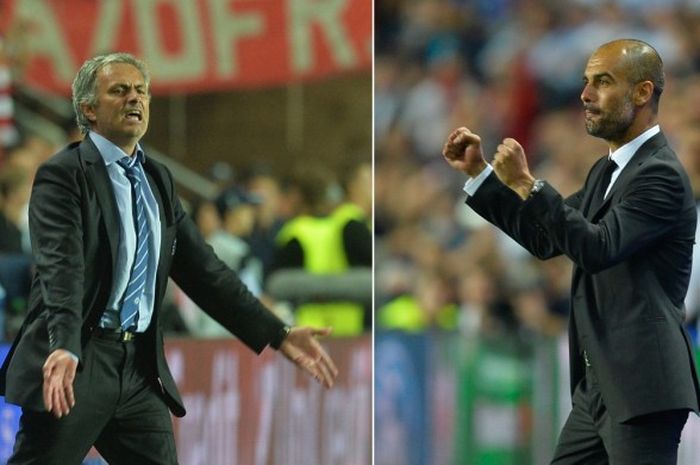 Jose Mourinho (kiri) dan Pep Guardiola (R) dua manajer baru di klub Liga Inggris musim 2015-2016.