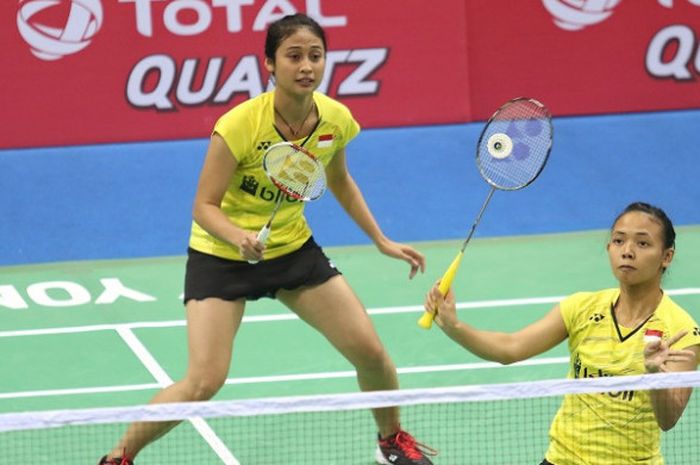 Pasangan ganda putri Indonesia, Della Destiara Haris/Rizki Amelia Pradipta, tampil pada babak pertama India Terbuka yang berlangsung di Siri Fort Indoor Stadium, Rabu (31/1/2018).