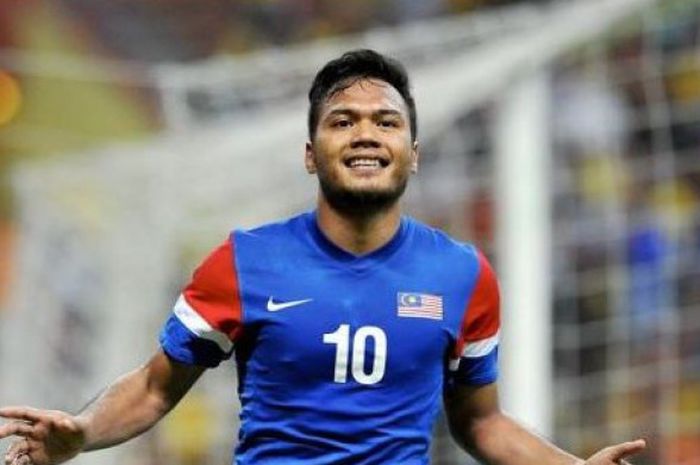 Penyerang Timnas Malaysia, Safee Sali usai membobol gawang Timnas Indonesia di ajang Piala AFF 2010.