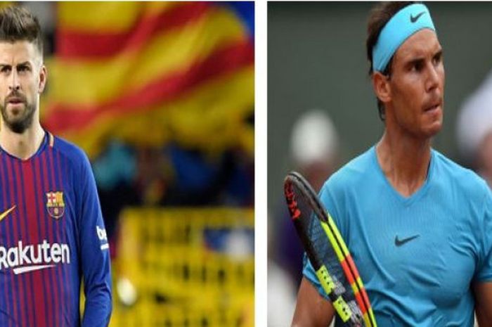 Gerard Pique (pemain Barcelona/kiri) dan Rafael Nadal (petenis Spanyol/kiri). 