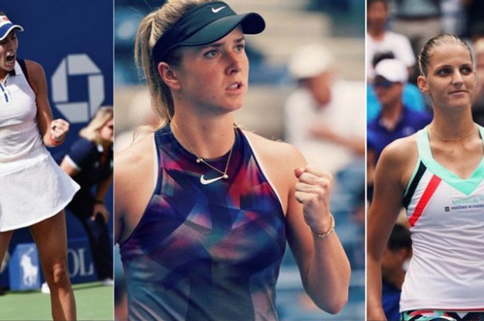 (dari kiri-kanan) Garbine Muguruza, Elina Svitolina, dan Karolina Pliskova berkesempatan untuk menjadi petenis wanita nomor 1 Dunia usai gelaran US Open 2017.