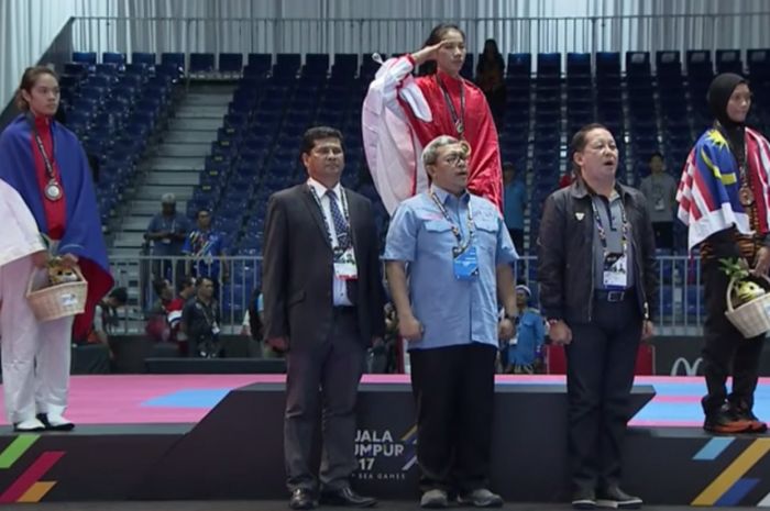 Mariska Halinda saat menjuarai cabang olahraga Taekwondo nomor Kyorugi Women's under 53 kg  pada Senin (28/8/2017) di SEA Games Kuala Lumpur 2017.
