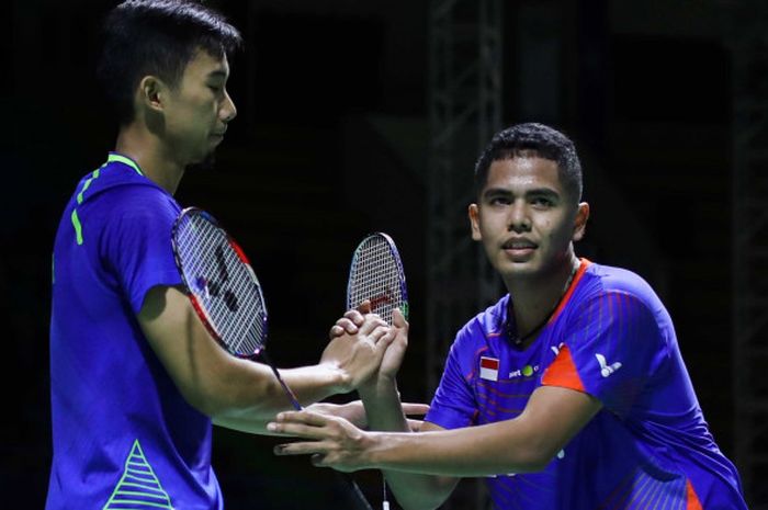 Pasangan ganda campuran Rian Agung Saputro/Frengky Wijaya Putra saat tampil pada babak pertama Bangka Belitung Indonesia Masters 2018 di GOR Sahabudin, Pangkalpinang, Rabu (19/9/2018)