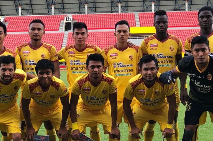  Line up Sriwijaya FC saat menghadapi Felcra FC di laga uji coba leg kedua, Jumat (16/3/2018) 