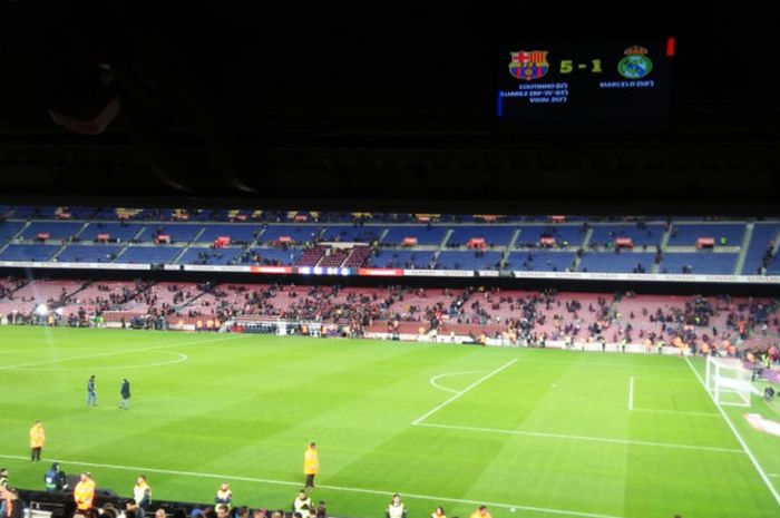 Suasana setelah pertandingan El Clasico di Liga Spanyol antara Barcelona melawan Real Madrid di Stadion Camp Nou, Minggu (28/10/2018).