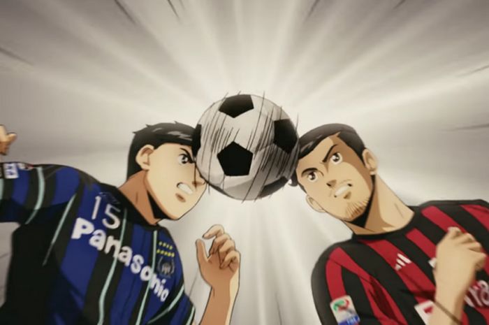 Salah satu adegan anime pemain AC Milan dan Gamba Osaka ciptaan Yoichi Takahashi.