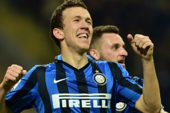 Ekspresi kegembiraan Ivan Perisic usai mencetak gol untuk Inter Milan ke gawang Bologna dalam laga Serie A di Stadion Giuseppe Meazza, Milan, 12 Maret 2016.