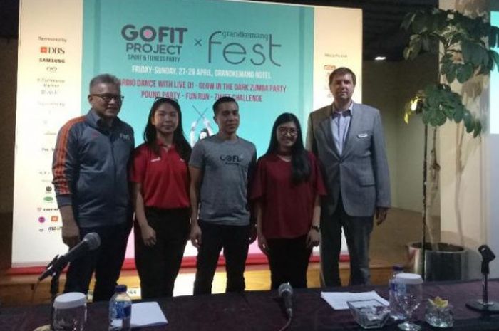 Suasana acara konferensi pers GOFIT Project 2018 di Grandkemang, Jakarta Selatan, Selasa (17/4/2018)
