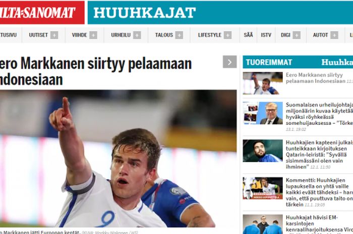 Pemberitaan media Finlandia terkait kepindahan Eeron Markkanen ke PSM Makassa pada Senin (14/1/2019).