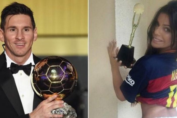 Miss Bumbum Brasil, Suzy Cortez, tampil sensual di akun Instagram miliknya untuk merayakan kemenangan Lionel Messi yang sukses meraih Ballon d'Or 2015.