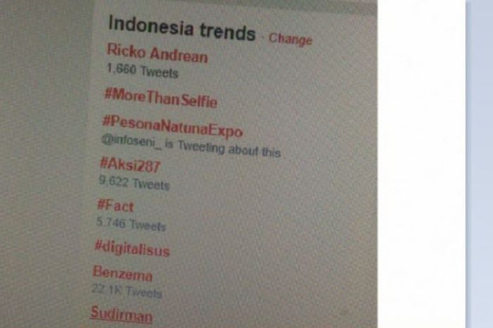 Ricko Andrean menjadi Trending Topic Twitter Indonesia