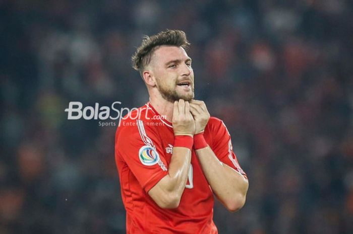 Pemain Persija, Marko Simic, berekspresi pada kemenangan 1-0 kontra Song Lam Nghe An di laga Grup H Piala AFC di Stadion Utama GBK, Rabu (14/3/2018).