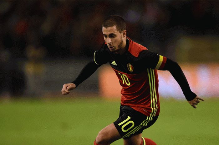 Pemain Timnas Belgia, Eden Hazard dalam petandingan persahabatan internasional antara Belgia dan Italia di King Baudouin Stadium, 13 November 2015.