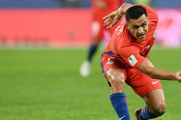 Reaksi Alexis Sanchez dalam laga final Confederatios Cup antara Cili dan Jerman di Saint Petersburg Stadium, 02 Juli 2017. 