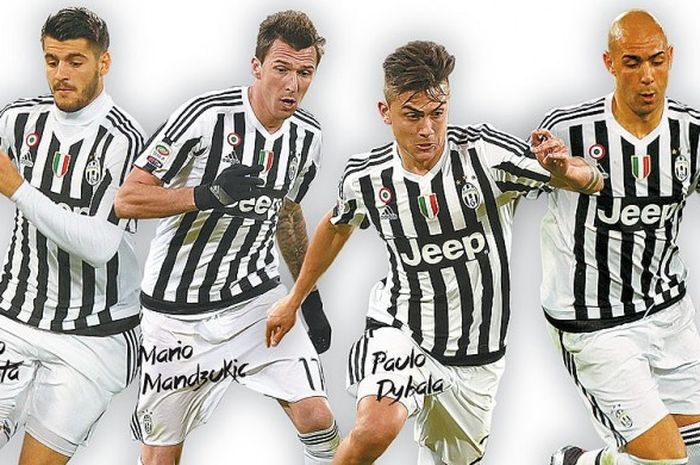 Kiri-kanan: Alvaro Morata, Mario Mandzukic, Paulo Dybala, Simone Zaza
