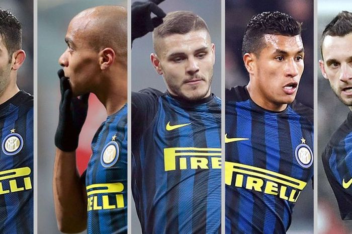 (Kiri-kanan): Roberto Gagliardini, Joao Mario, Mauro Icardi, Jeison Murillo, dan Marcelo Brozovic. Para pemain muda ini calon tulang punggung Inter Milan di masa depan.