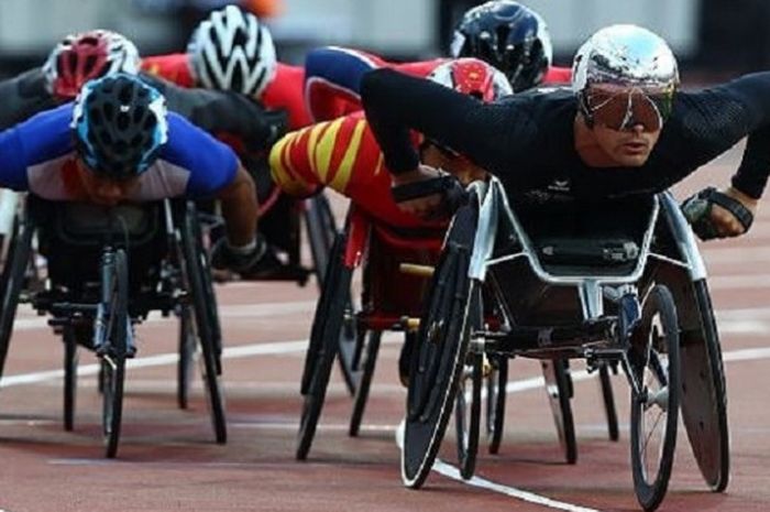 Marcel Hug (Swiss) saa tampil pada cabang olahraga wheelchair saat gelaran World Athletics Championships 2017 di London, Inggris.