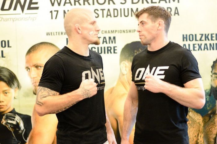 Zebaztian Kadestam (kiri) dan Tyler McGuire akan memperebutkan gelar juara dunia ONE Welterweight pada gelaran ONE: Warrior's Dream, di Istora Senayan, Jakarta, Sabtu (17/11/2018).