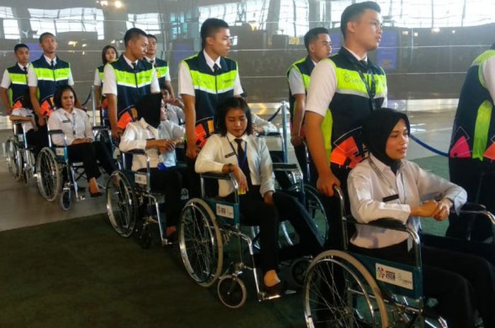 Simulasi untuk Asian Para Games 2018 dilakukan pihak Bandara Soekarno-Hatta, pada Selasa (25/9/2018) siang.