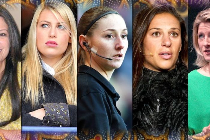 Kiri-kanan: Marina Granovskaia, Barbara Berlusconi, Sian Massey, Carli Lloyd, dan Jacqui Oatley. Lima Kartini di sepak bola versi BOLA.