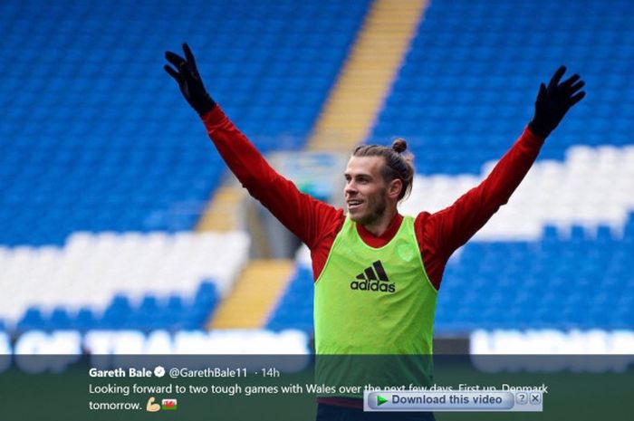 Gareth Bale berlatih bersama timnas Wales, Kamis (15/11/2018), di Cardiff City Stadium.