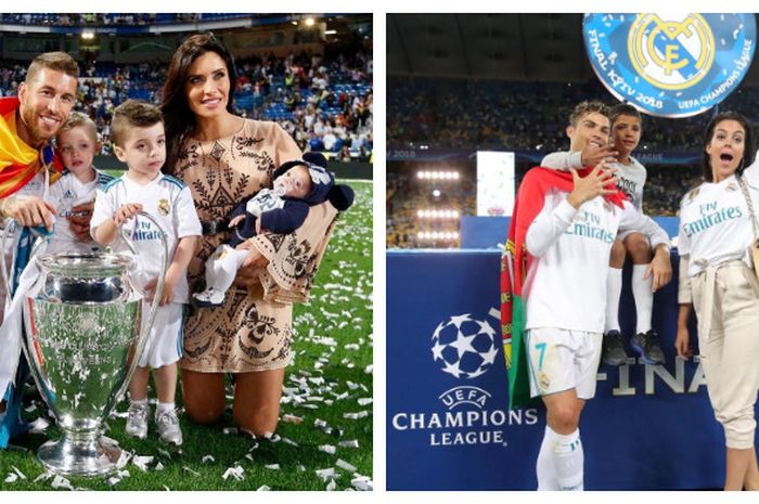 Keluarga Sergio Ramos (kiri) dan keluarga Cristiano Ronaldo