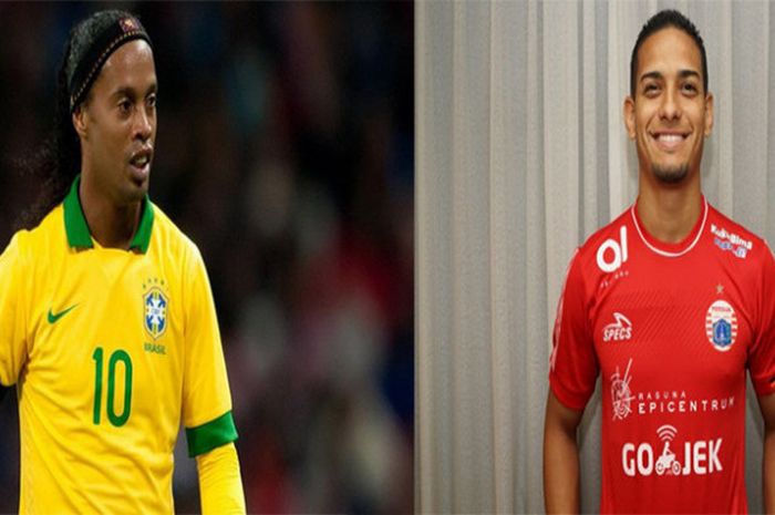 Ronaldinho (timnas Brasil) dan Renan Silva (Persija Jakarta).