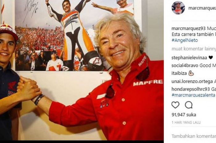 Dukungan marc Marquez untuk Angel Nieto yang diunggah di Instagram, Kamis (27/7/2017).