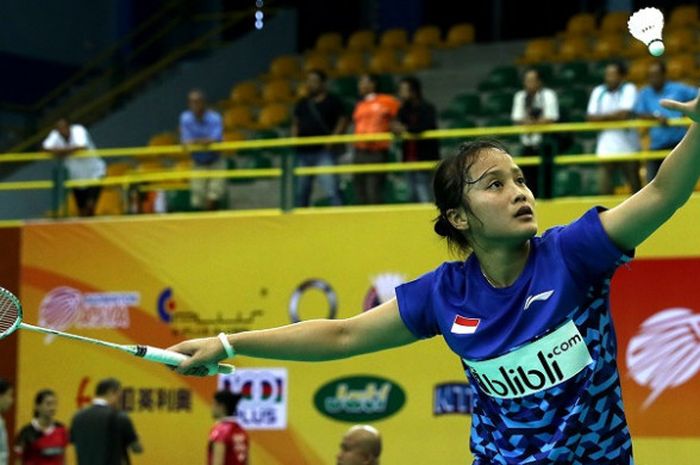 Pebulu tangkis tunggal putri Indonesia, Hanna Ramadini, tampil pada partai penentu menghadapi Singapura pada Kejuaraan Asia Beregu 2018 di Alor Setar, Kedah, Malaysua, Selasa (6/2/2018).