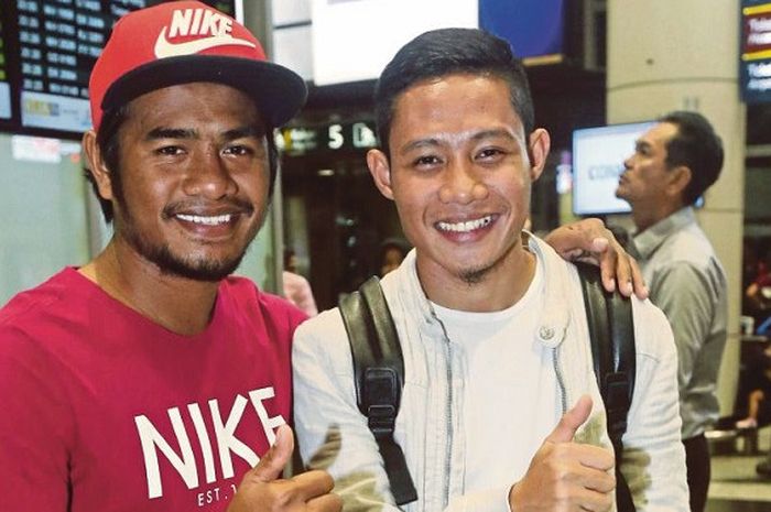 Ilham Udin Armaiyn dan Evan Dimas saat tiba di Kuala Lumpur, Malaysia, Jumat (5/1/2018)