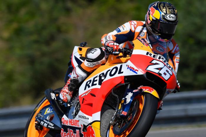 Dani Pedrosa saat menjalani sesi latihan bebas MotoGP Republik Ceska di Automotodrom Brno, Republik Ceska, Jumat (3/8/2018).