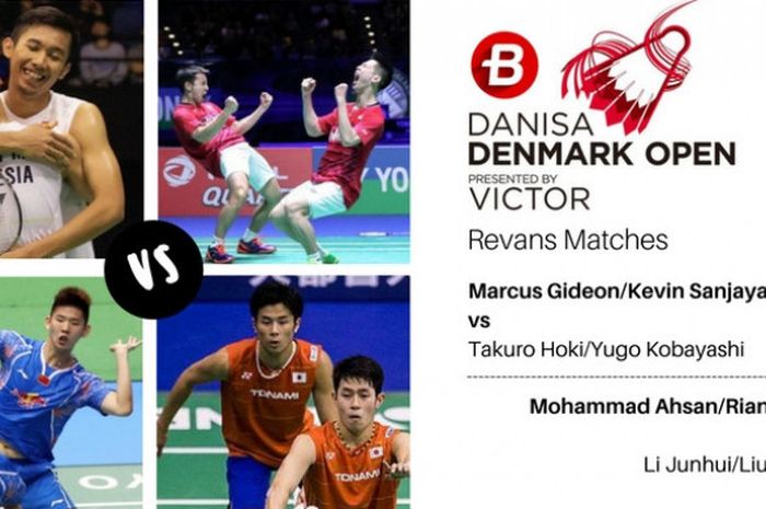 Pertemuan revans wakil ganda putra Indonesia di babak pertama Denmark Open Superseries Premier 2017.