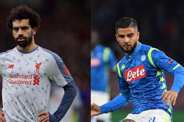 Kolase pemain Liverpool, Mohammed Salah, dan pemain Napoli, Lorenzo Insigne.