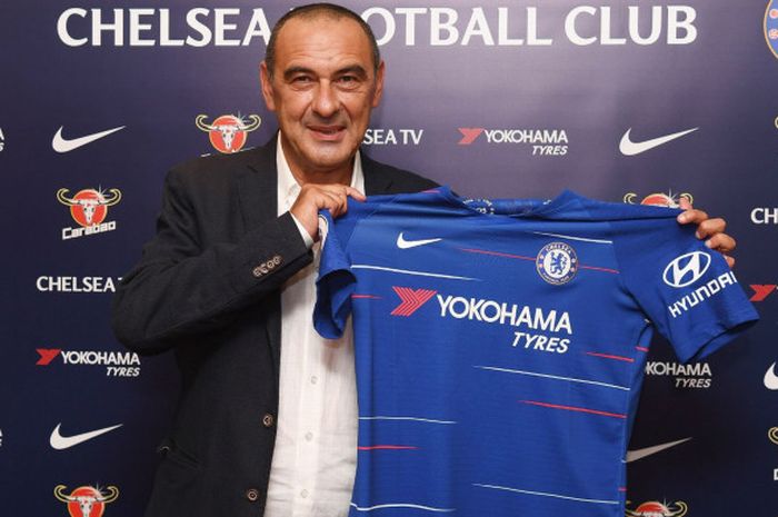 Perkenalan Maurizio Sarri sebagai pelatih anyar Chelsea, pada Minggu (15/7/2018).