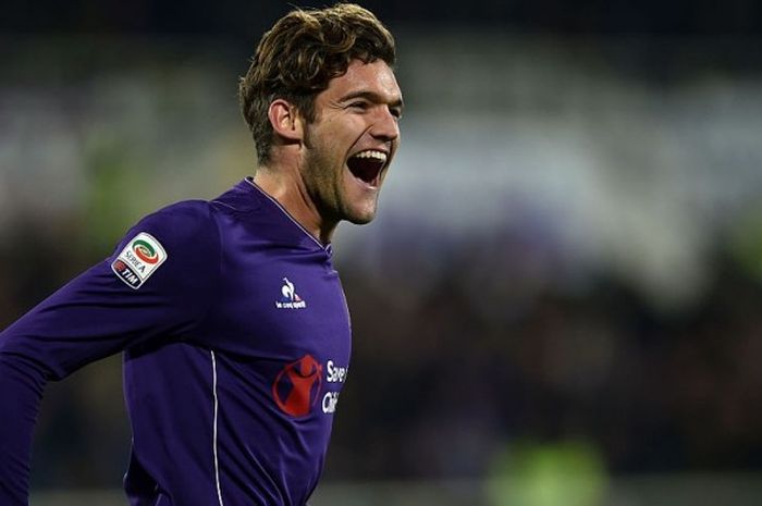 Selebrasi gol Marcos Alonso untuk Fiorentina ke gawang Napoli dalam laga Serie A di Stadion Artemio Franchi, 29 Februari 2016.