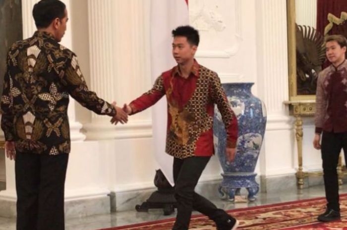 Kevin Sanjaya dan Marcus Fernaldi menjadi tamu Presiden Joko Widodo pada Senin (2/4/2018).