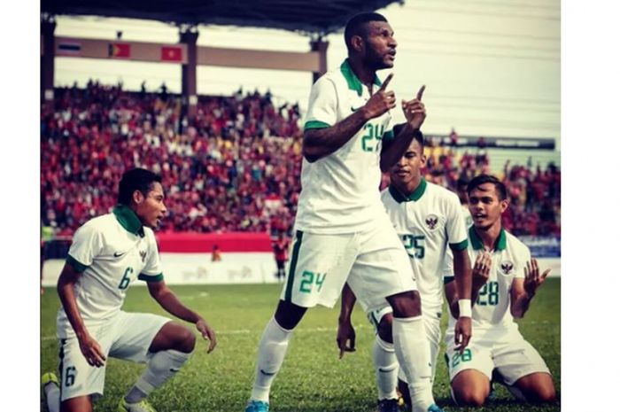 Selebrasi pemain Indonesisa saat melawan Timor Leste