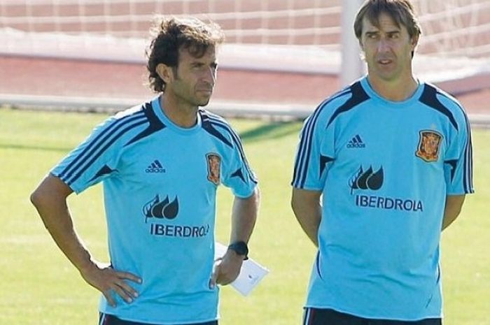 Pelatih Luis Milla dan Julen Lopetegui saat bertugas di tim nasional Spanyol. 