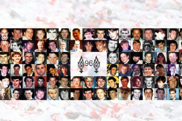 Liverpool peringati 29 tahun tragedi Hillsborough dengan memasang 96 wajah korban meninggal.