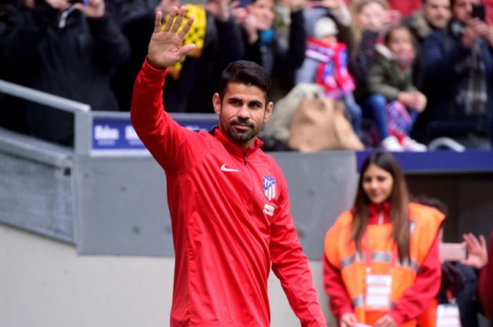  Diego Costa dalam sesi latihan saat diperkenalkan sebagai pemain Atletico Madrid di Wanda Metropolitano Stadium, 31 Desember 2017. 