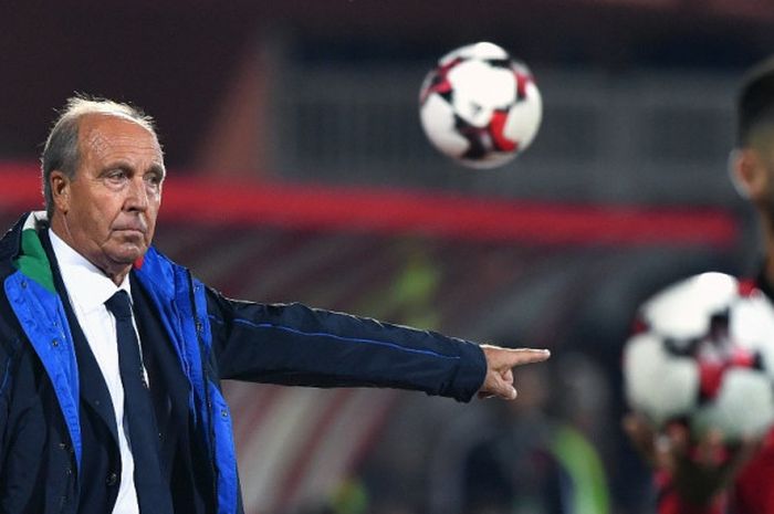 Reaksi pelatih Italia, Gian Piero Ventura, dalam laga Kualifikasi Piala Dunia 2018 zona Eropa kontra Albania di Stadion Loro Borici, Shkoder, pada 9 Oktober 2017.