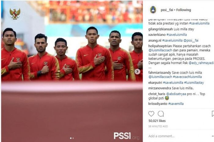Akun instagram PSSI dipenuhi komentar netizen yang memohon untuk mempertahankan Luis Milla.