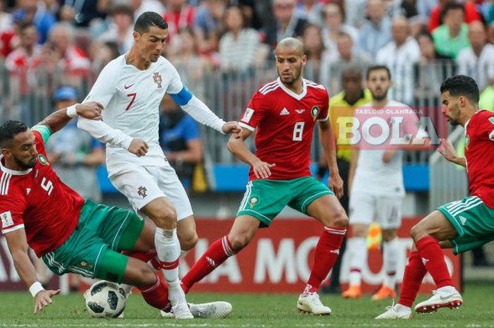 Cristiano Ronaldo saat berjumpa Maroko di Grup B Piala Dunia 2018. 