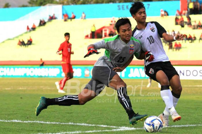 Pertandingan semifinal Piala AFF U-19 2018 antara Thailand dan Myanmar di Stadion Gelora Delta Sidoarjo, Kamis (12/7/2018). 