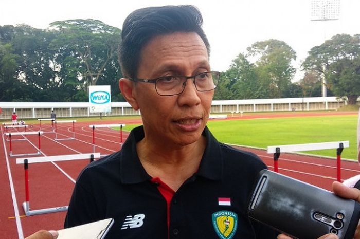 Sekretaris Jenderal PB PASI, Tigor M Tanjung, saat ditemui para awak media di Stadion Madya Gelora Bung Karno, Senayan, Jakarta, Senin (4/6/2018).