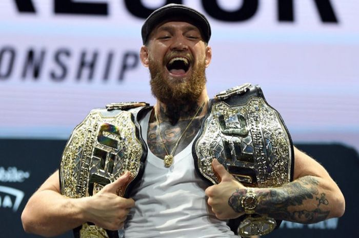 Conor McGregor saat menghadiri sesi konferensi pers jelang UFC 229 yang digelar di Las Vegas, Amerika.