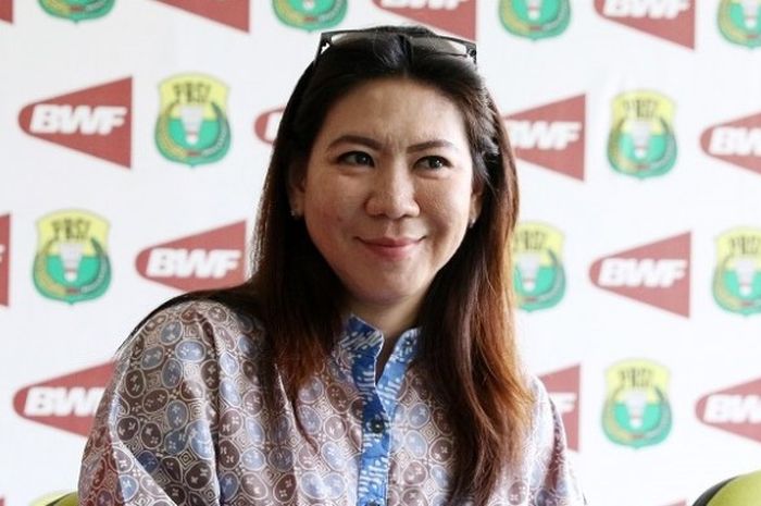 Kabid Binpres PP PBSI Susy Susanti, dalam konferensi pers jelang All England 2017 di pelatnas bulu t