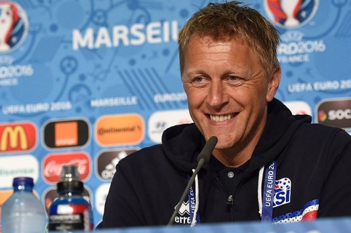 Pelatih tim nasional Islandia, Heimir Hallgrimsson, dalam jumla pers jelang pertandingan Grup F Piala Eropa 2016 menghadapi Hungaria di Marseille, Prancis, pada Jumat (17/6/2016).