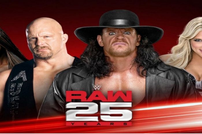 (dari ki-ka) Jacqueline, Stone Cold, The Undertaker, dan Kelly Kelly merupakan legenda WWE yang menghiasi poster promosi episode spesial RAW yang akan disiarkan Senin (22/1/2018).