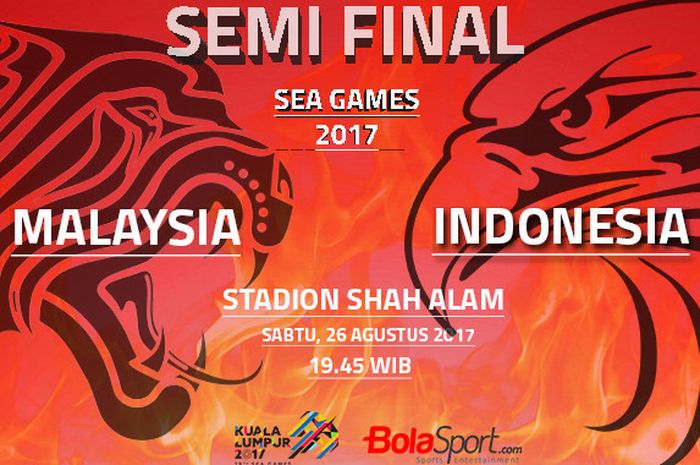 Malaysia versus Indonesia, semifinal SEA Games 2017 di Stadiaon Shah Alam, Selangor, Malaysia, Sabtu (26/8/2017).